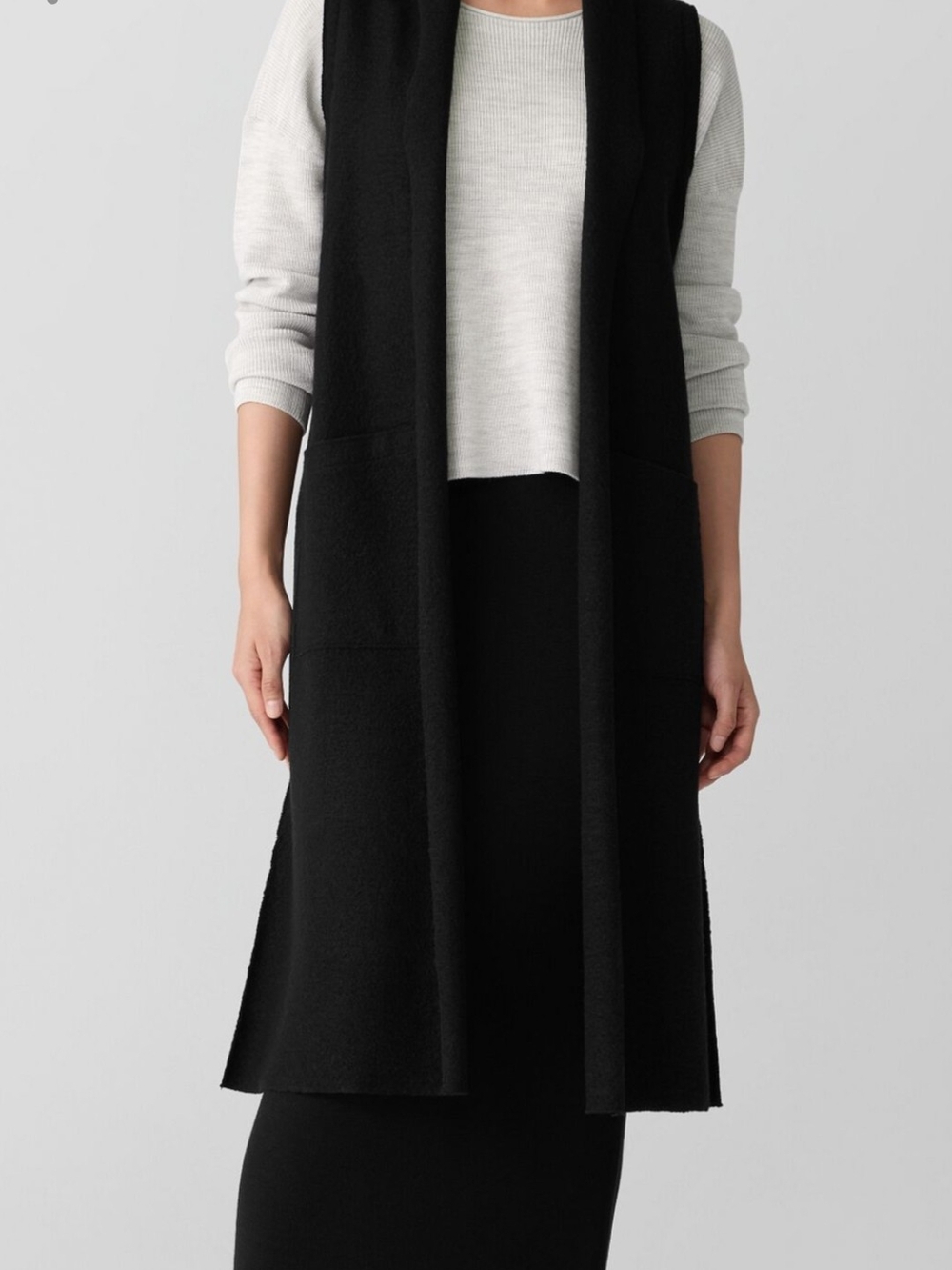 Emanuel Ungaro Black Wool/Cotton Duster Length Vest 1 Button Collar, Medium